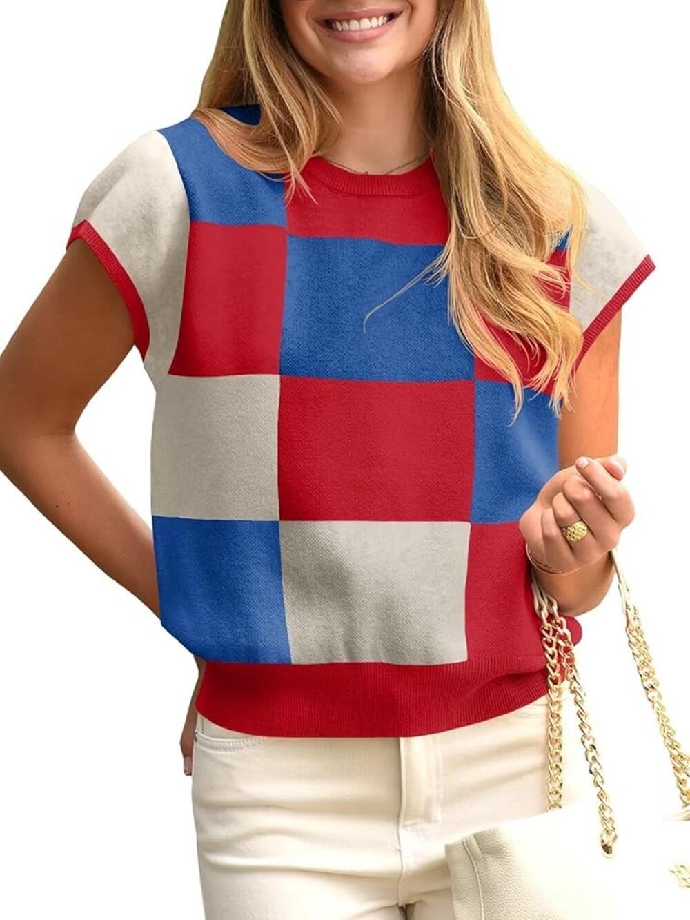 Saodimallsu Women's Sweater M short-sleeve color-block